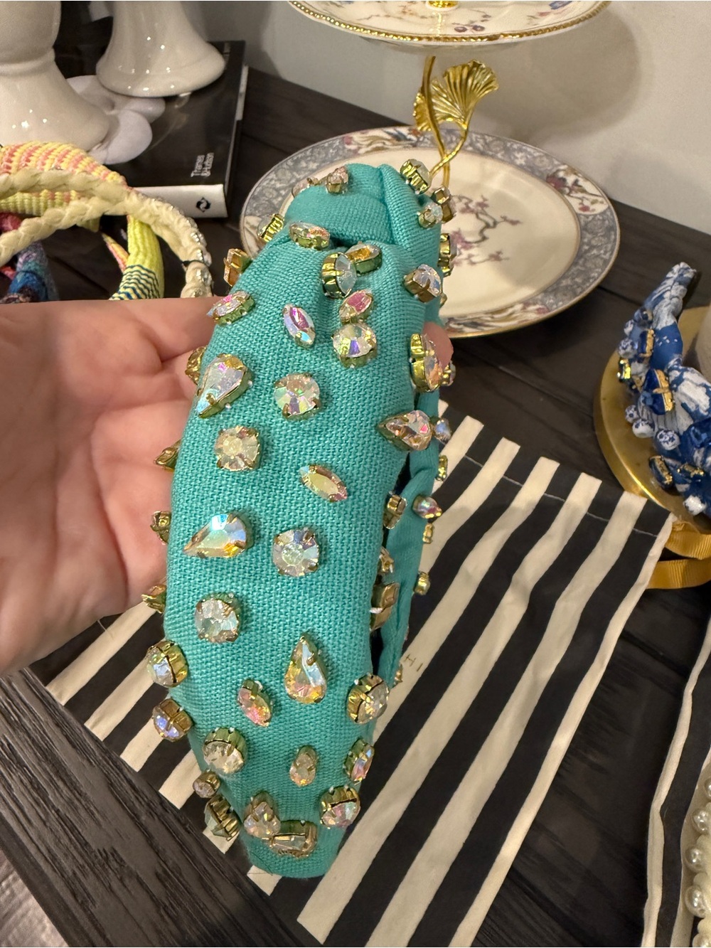 Lele Sadoughi Turquoise Jeweled Padded Headband - Picture 3 of 8